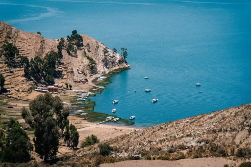 Panoramic View over Titicaca Lake from Isla del Sol